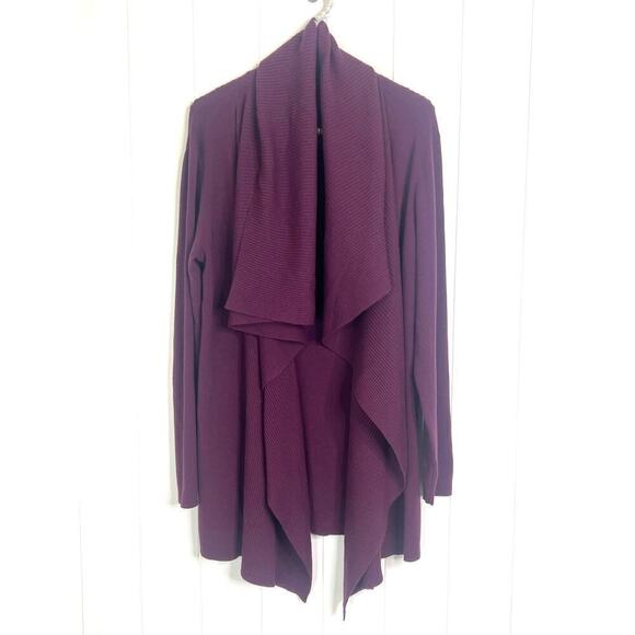 Lafayette 148 New York Plum Colored Waterfall Open Front Cardigan Size Medium - Picture 1 of 7